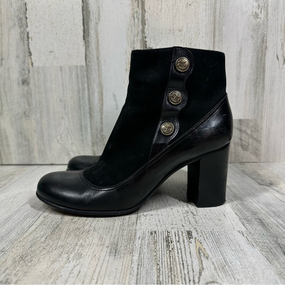 Marc by Marc Jacobs Black Leather Ankle Boots with Gold Hardware Buttons #365 - Picture 1 of 14